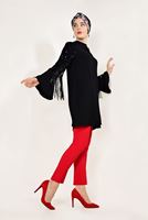 Tesettür giyim SİYAH KOLLARI PÜSKÜLLÜ TUNİK T 37091 