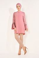 Tesettür giyim PUDRA KOLLARI PÜSKÜLLÜ TUNİK T 37091 