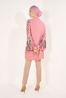 Tesettür giyim PUDRA KOLLARI PÜSKÜLLÜ TUNİK T 37091 