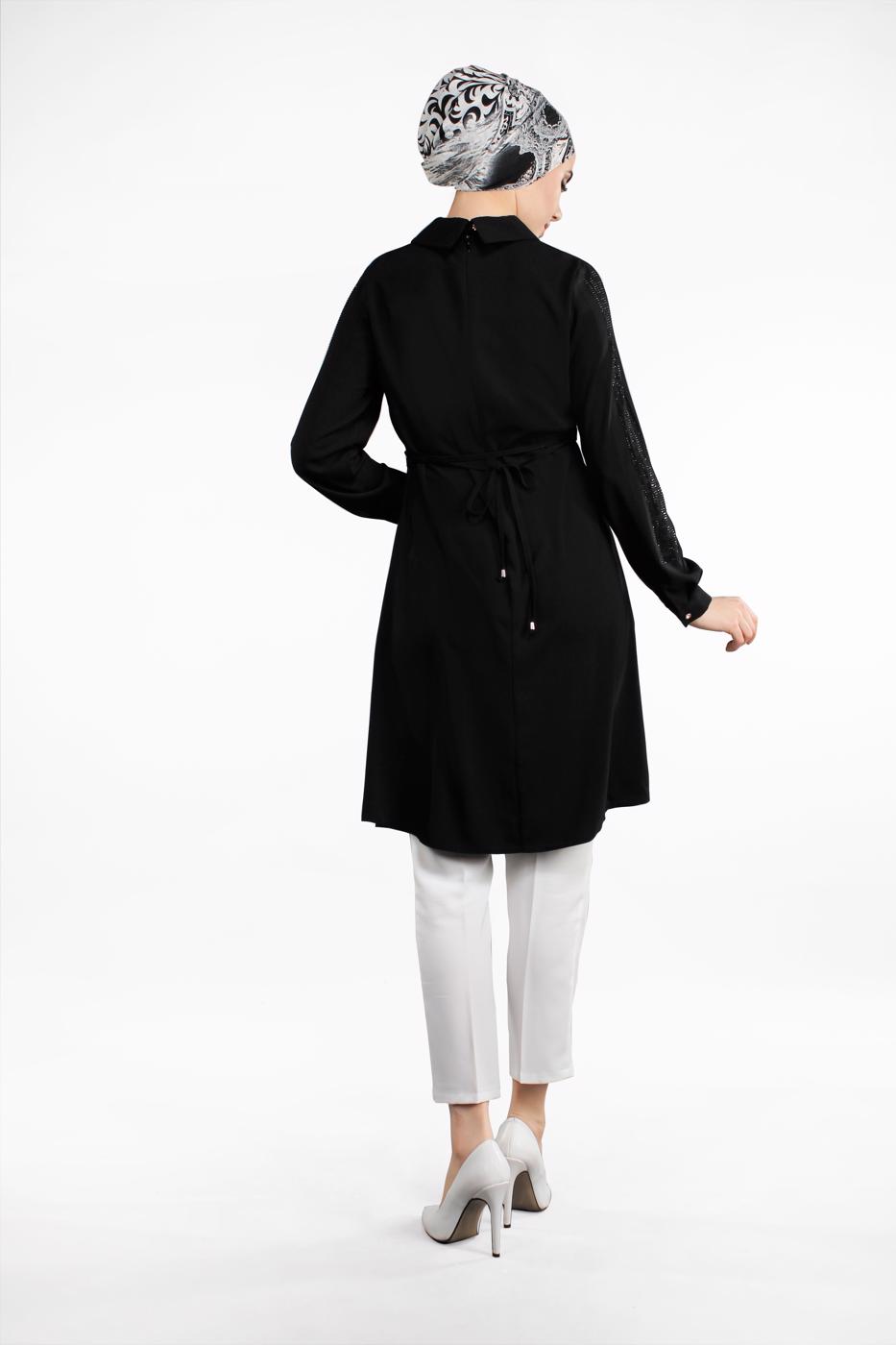 Tesettür giyim SİYAH KOLLARI TAŞLI TUNİK 48791