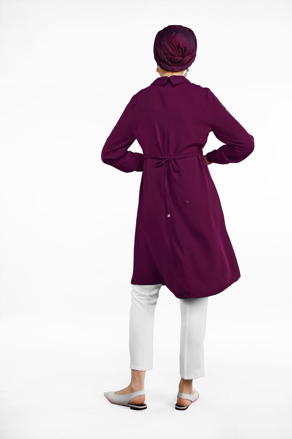 Tesettür giyim MOR KOLLARI TAŞLI TUNİK 48791