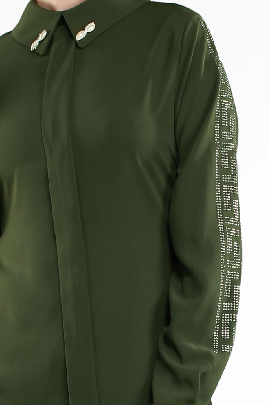 Tesettür giyim HAKİ KOLLARI TAŞLI TUNİK 48791