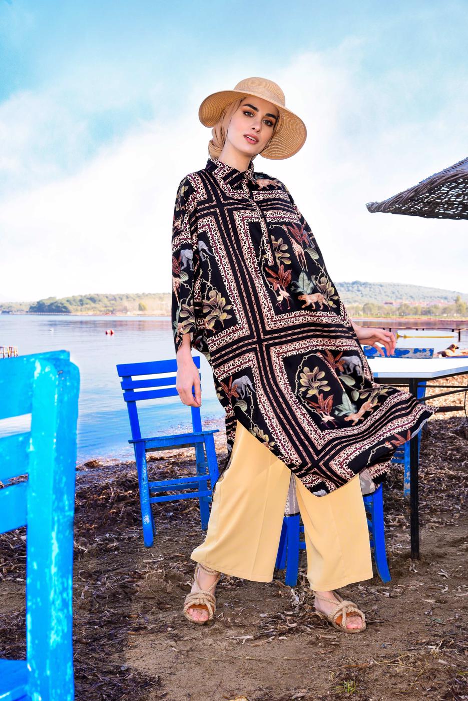 Hijab clothing BLACK Patterned Tunic T 50052 