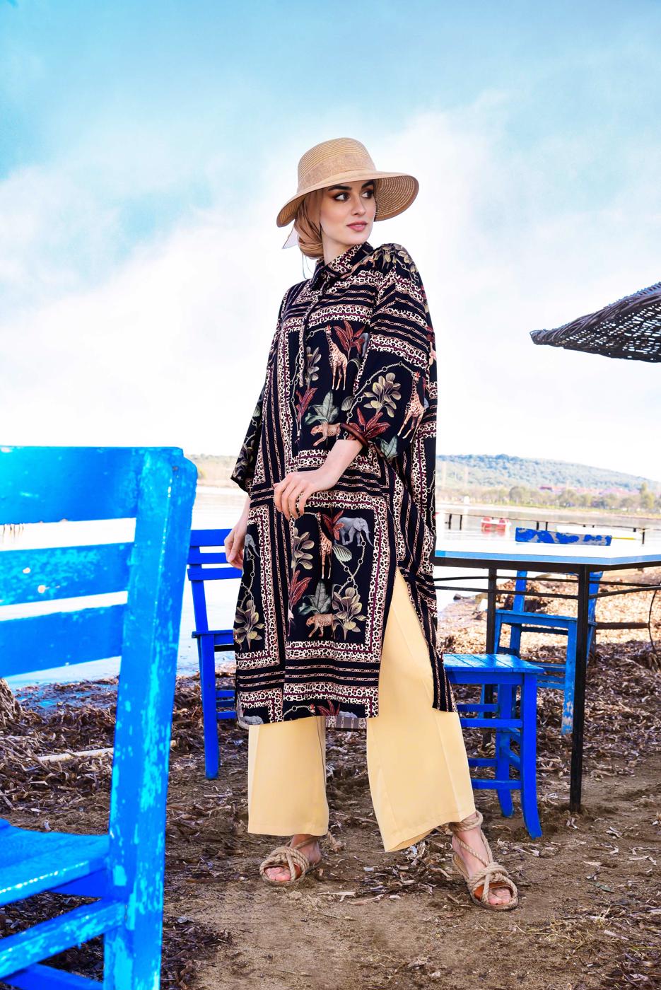 Hijab clothing BLACK Patterned Tunic T 50052 