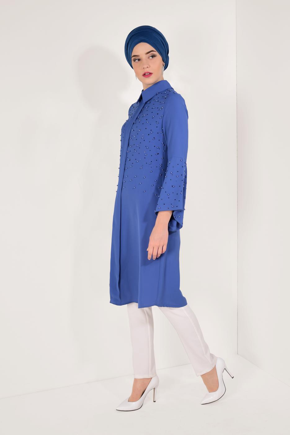 Tesettür giyim LACİVERT BONCUKLU GENİŞ KOL TUNİK T 52381
