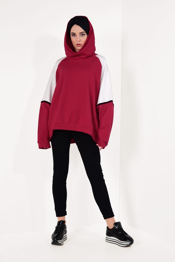 Hijab clothing  Hooded Bat Sleeve Tracksuit Tunic T 53041  - TRENDTESETTÜR