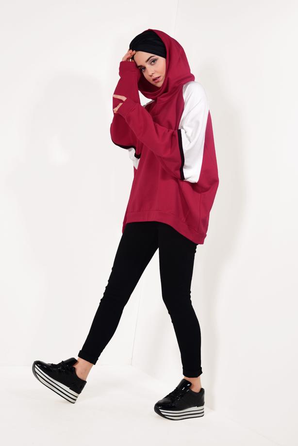 Hijab clothing  Hooded Bat Sleeve Tracksuit Tunic T 53041  - TRENDTESETTÜR