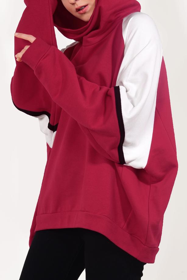 Hijab clothing  Hooded Bat Sleeve Tracksuit Tunic T 53041  - TRENDTESETTÜR
