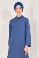 Tesettür giyim LACİVERT KOLLARI VE YAKASI İNCİ DETAYLI TUNİK T 57781
