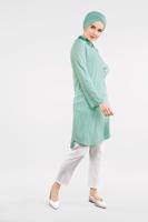 Tesettür giyim YEŞİL KOLLARI VE YAKASI İNCİ DETAYLI TUNİK T 57781