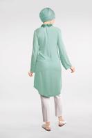 Tesettür giyim YEŞİL KOLLARI VE YAKASI İNCİ DETAYLI TUNİK T 57781