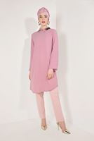 Tesettür giyim PEMBE KOLLARI VE YAKASI İNCİ DETAYLI TUNİK T 57781