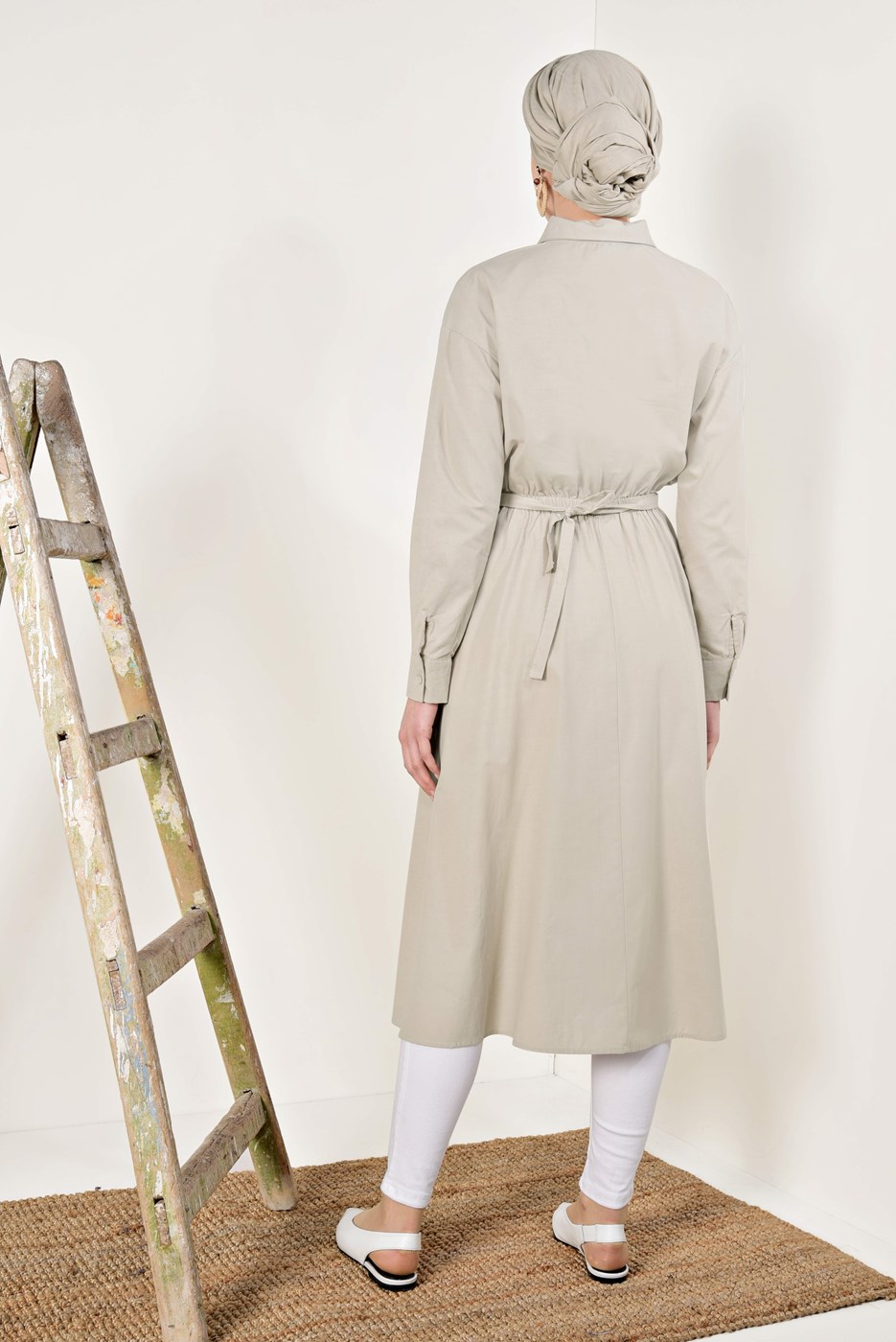 Hijab clothing BEIGE SHIRRED WAIST TUNIC 60003