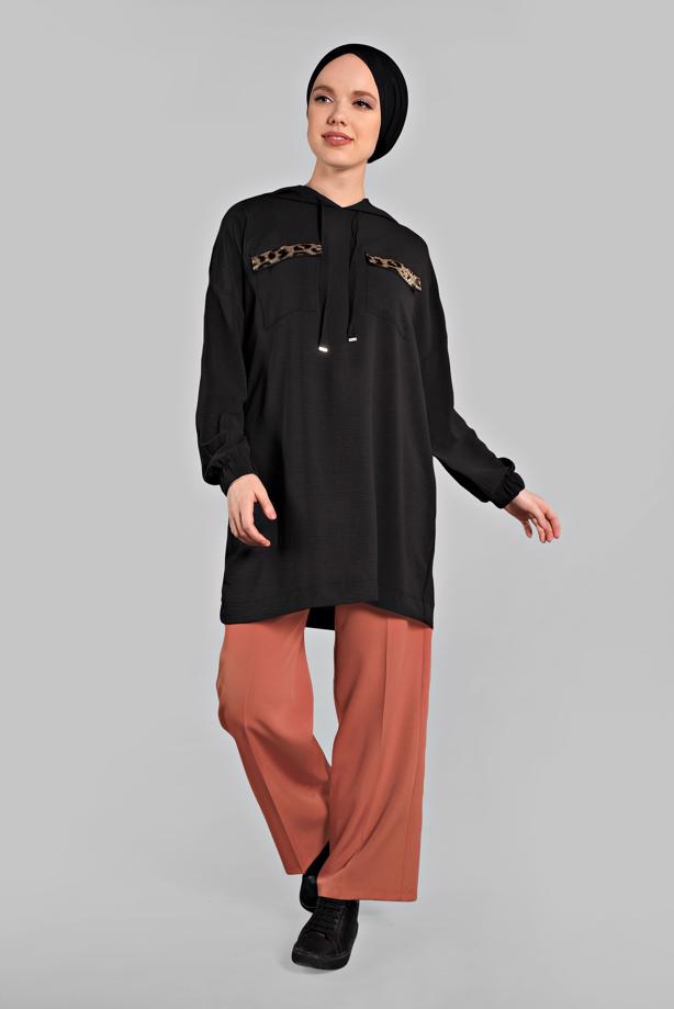 Vêtements hijab  Leopard Detail Hooded Tunic T 60191 - TRENDTESETTÜR