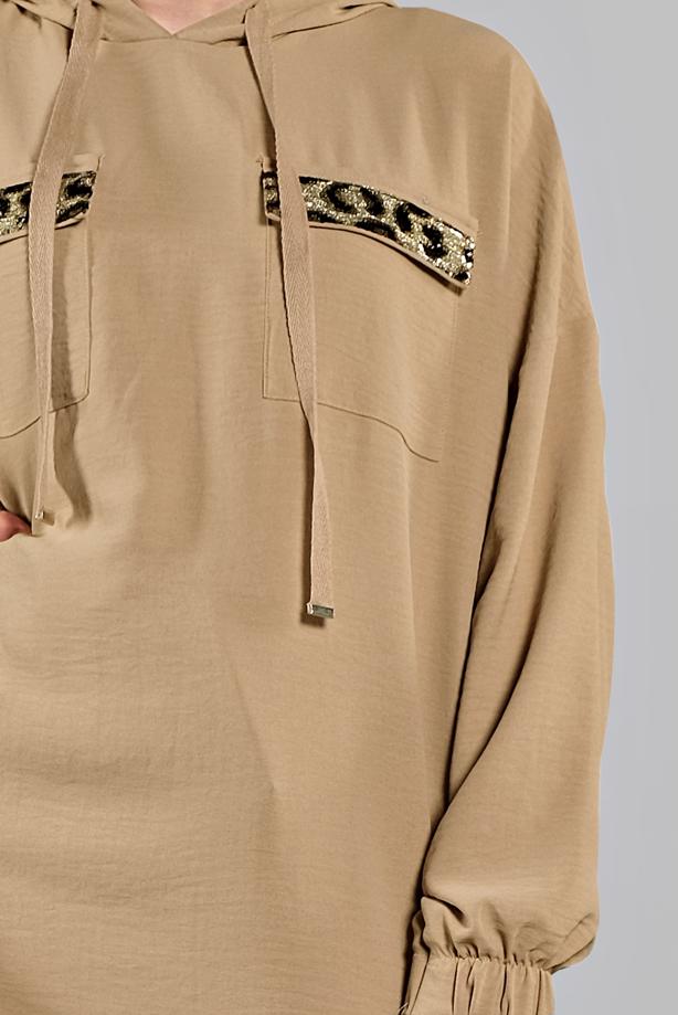 Vêtements hijab  Leopard Detail Hooded Tunic T 60191 - TRENDTESETTÜR