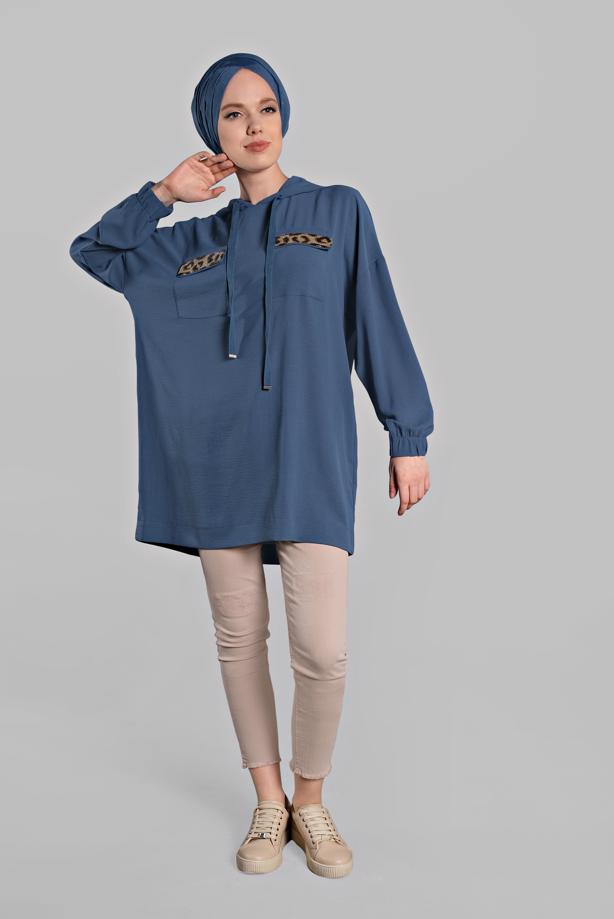 Vêtements hijab  Leopard Detail Hooded Tunic T 60191 - TRENDTESETTÜR