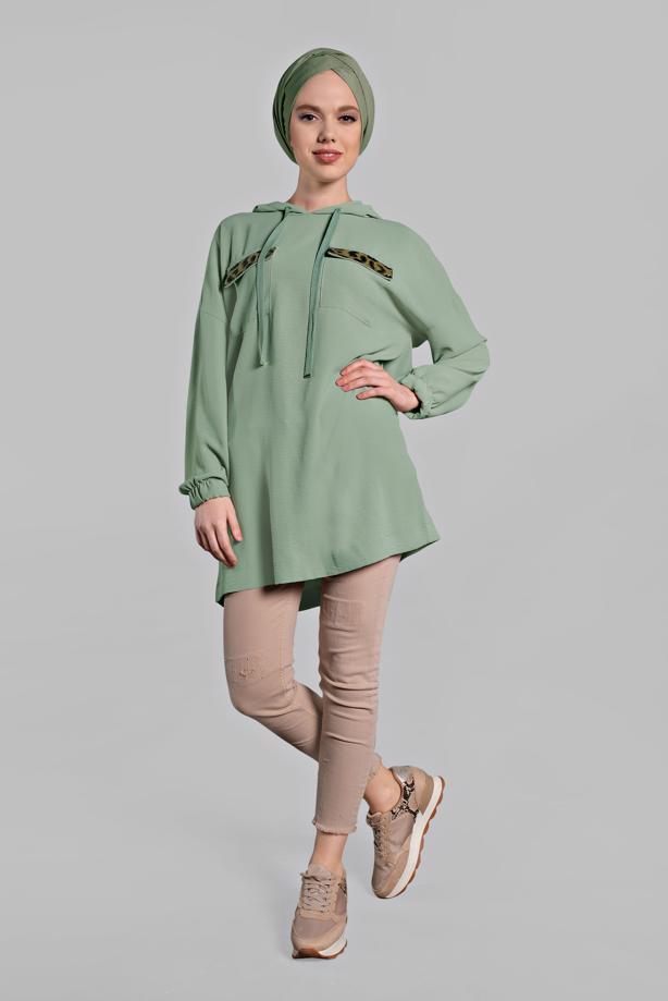 Vêtements hijab  Leopard Detail Hooded Tunic T 60191 - TRENDTESETTÜR