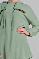 Tesettür giyim YEŞİL LEOPAR DESENLİ KAPÜŞONLU TUNİK  60191 