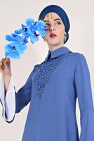 Tesettür giyim LACİVERT KOLLARI VOLANLI İŞLEMELİ TUNİK T 71381