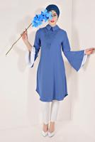 Tesettür giyim LACİVERT KOLLARI VOLANLI İŞLEMELİ TUNİK T 71381