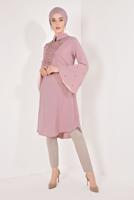 Tesettür giyim PEMBE KOLLARI VOLANLI İŞLEMELİ TUNİK T 71381