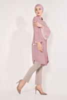 Tesettür giyim PEMBE KOLLARI VOLANLI İŞLEMELİ TUNİK T 71381