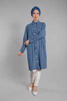 Hijab clothing NAVY BLUE Striped Button Tunic T 79202
