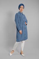 Hijab clothing NAVY BLUE Striped Button Tunic T 79202