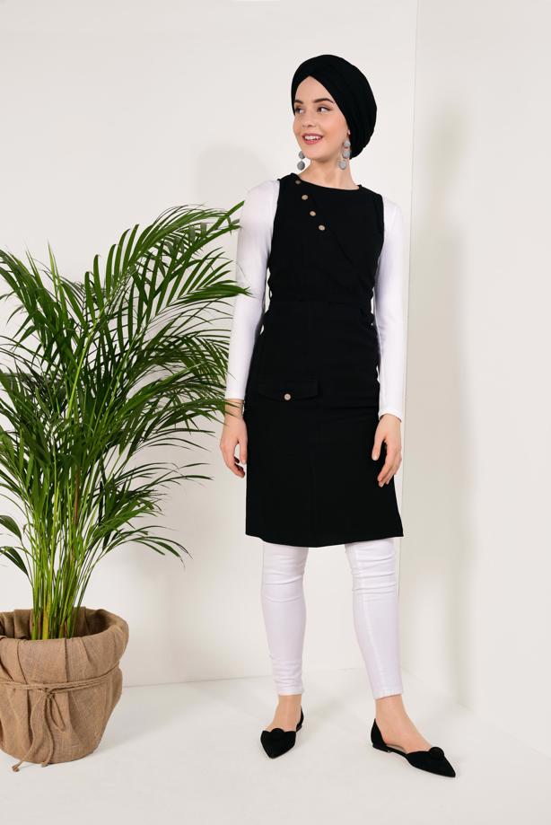 Vêtements hijab  Button Detail Belted Tunic T 83891 - TRENDTESETTÜR