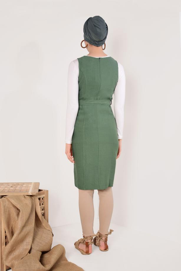 Vêtements hijab  Button Detail Belted Tunic T 83891 - TRENDTESETTÜR