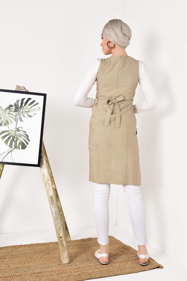 Vêtements hijab  Button Detail Belted Tunic T 83891 - TRENDTESETTÜR