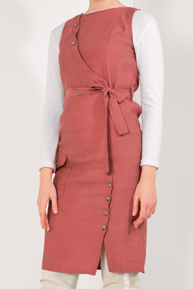 Vêtements hijab  Button Detail Belted Tunic T 83891 - TRENDTESETTÜR