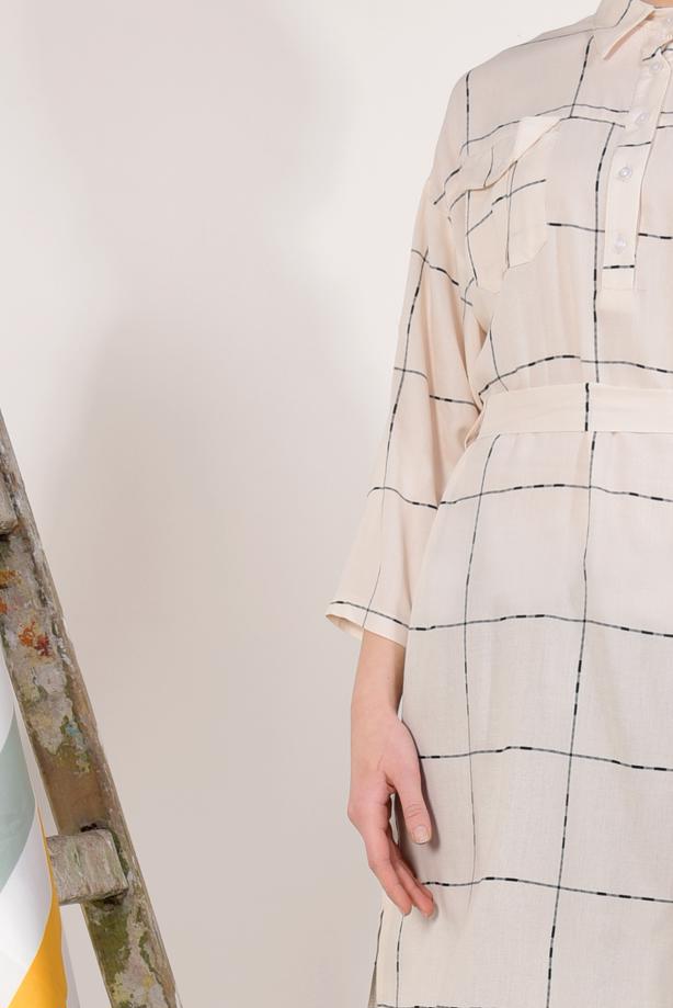 Vêtements hijab  Checked Tie Waist Tunic T 91991  - TRENDTESETTÜR