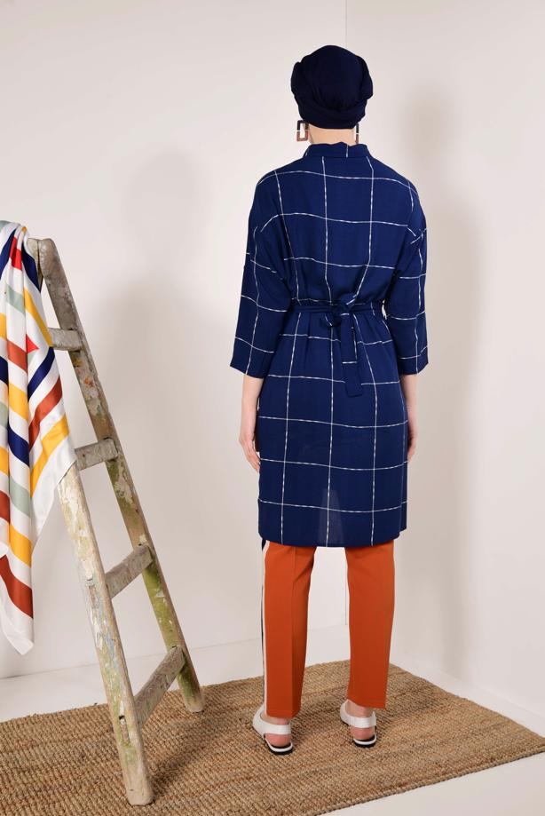 Vêtements hijab  Checked Tie Waist Tunic T 91991  - TRENDTESETTÜR