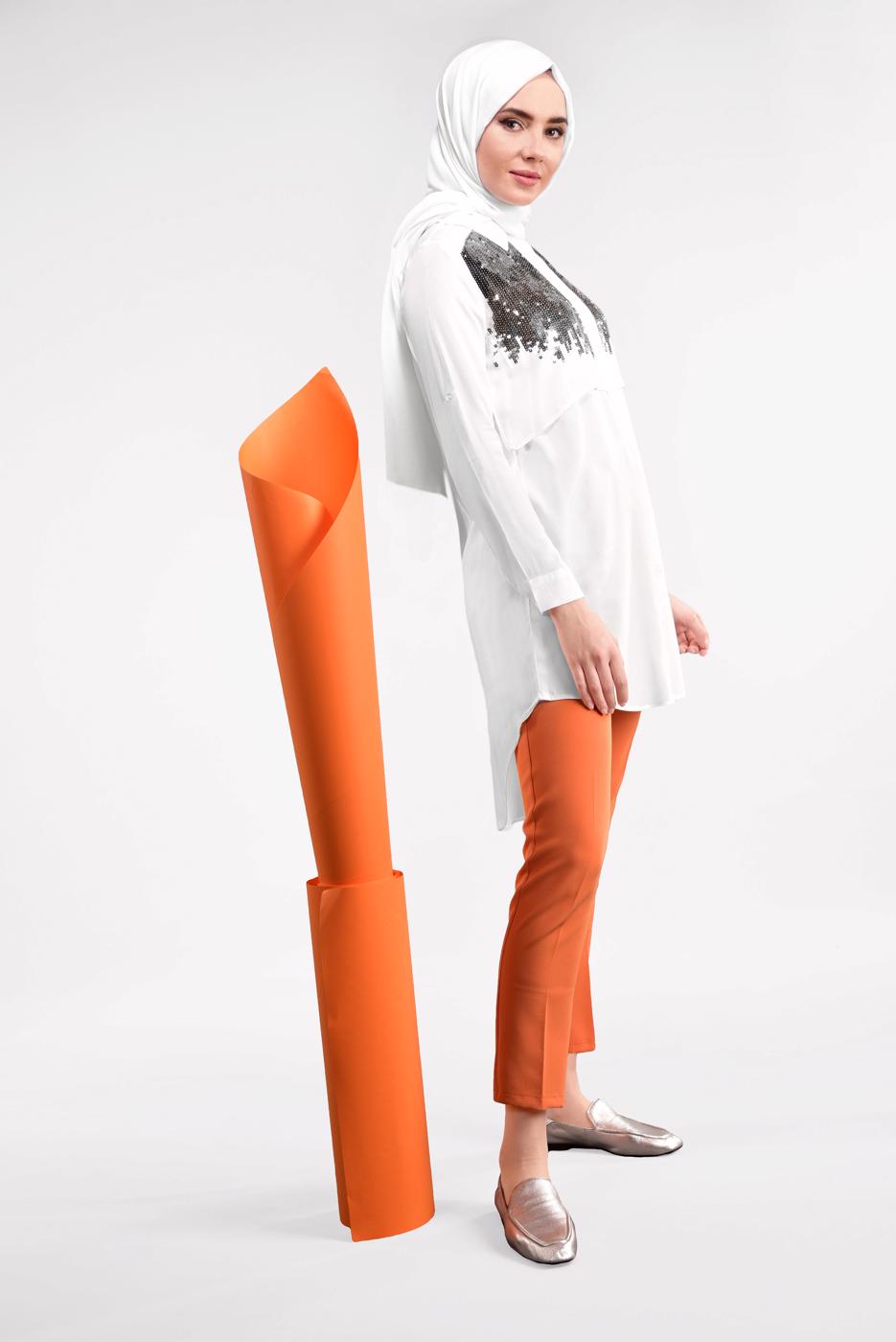 Tesettür giyim KREM RENKLİ PUL PAYETLİ TUNİK 0001