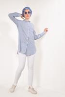 Tesettür giyim MAVİ ÇİZGİLİ TUNİK 0003