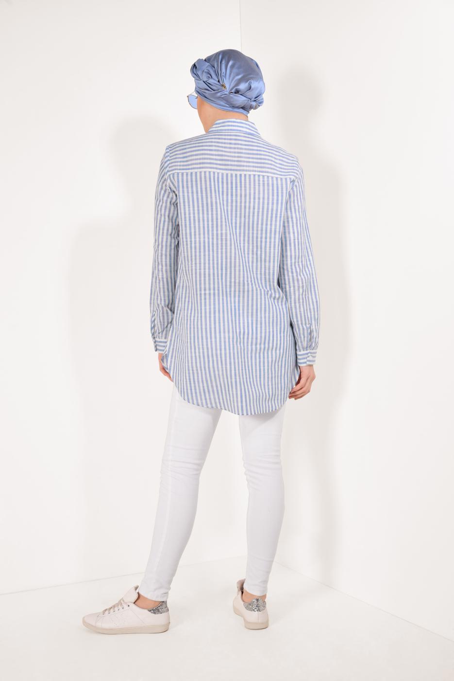 Tesettür giyim MAVİ ÇİZGİLİ TUNİK 0003