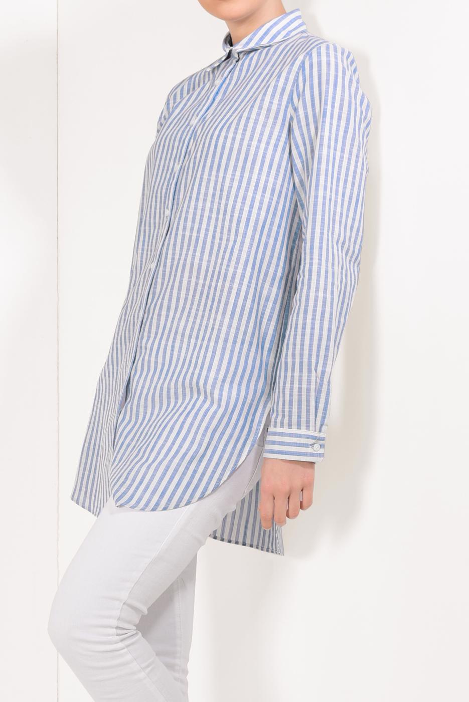 Tesettür giyim MAVİ ÇİZGİLİ TUNİK 0003