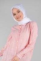 Tesettür giyim PUDRA ÇİZGİLİ TUNİK 0003