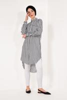 Tesettür giyim SİYAH CEP DETAYLI ÇİZGİLİ TUNİK T 0004 