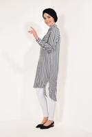 Tesettür giyim SİYAH CEP DETAYLI ÇİZGİLİ TUNİK T 0004 