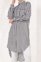 Tesettür giyim SİYAH CEP DETAYLI ÇİZGİLİ TUNİK T 0004 