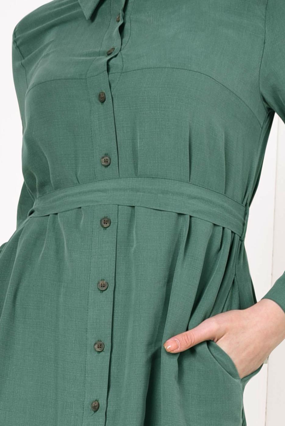 Tesettür giyim YEŞİL KUŞAK DETAYLI TENCEL TUNİK T 0006 