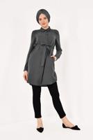 Tesettür giyim GRİ KUŞAK DETAYLI TENCEL TUNİK T 0006 