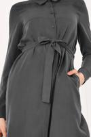 Tesettür giyim GRİ KUŞAK DETAYLI TENCEL TUNİK T 0006 