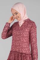 Tesettür giyim MERCAN ETEK UCU FIRFIRLI ÇİÇEKLİ TUNİK T 0007