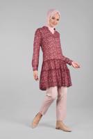 Tesettür giyim MERCAN ETEK UCU FIRFIRLI ÇİÇEKLİ TUNİK T 0007