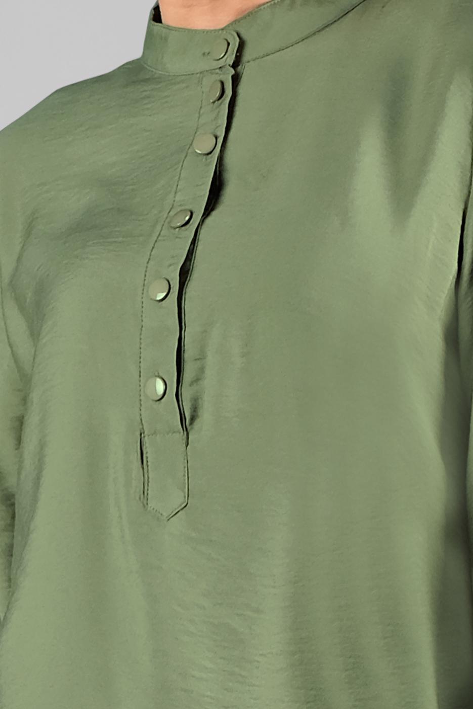 Tesettür giyim HAKİ HAKİM YAKA DÜĞMELİ TUNİK 7103