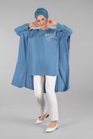 Hijab clothing NAVY BLUE Pearl Detail Asymmetric Cut Tunic T 0132