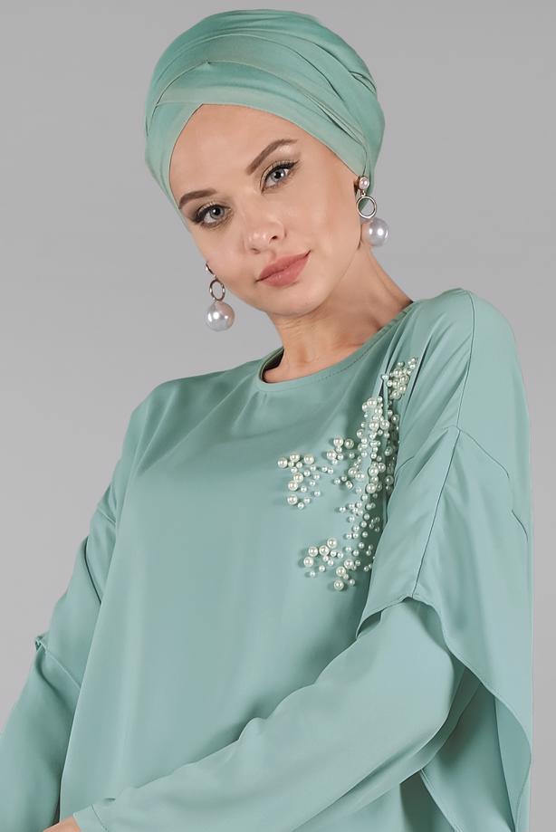 Vêtements hijab  Pearl Detail Asymmetric Cut Tunic T 0132 - TRENDTESETTÜR